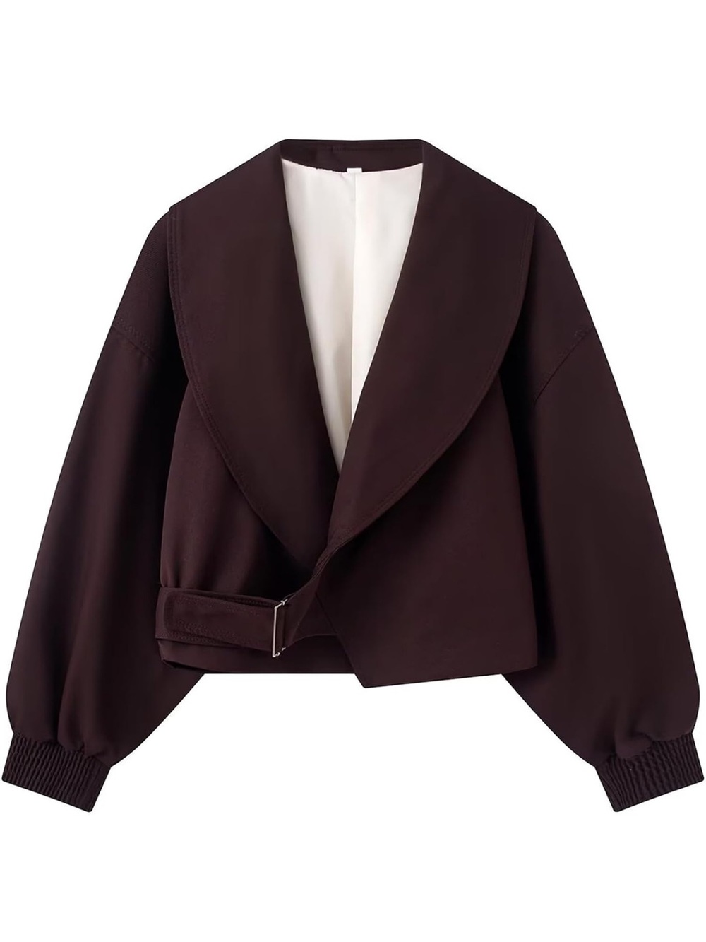 Women's Dark Brown Cropped Shawl-Collar Jacket